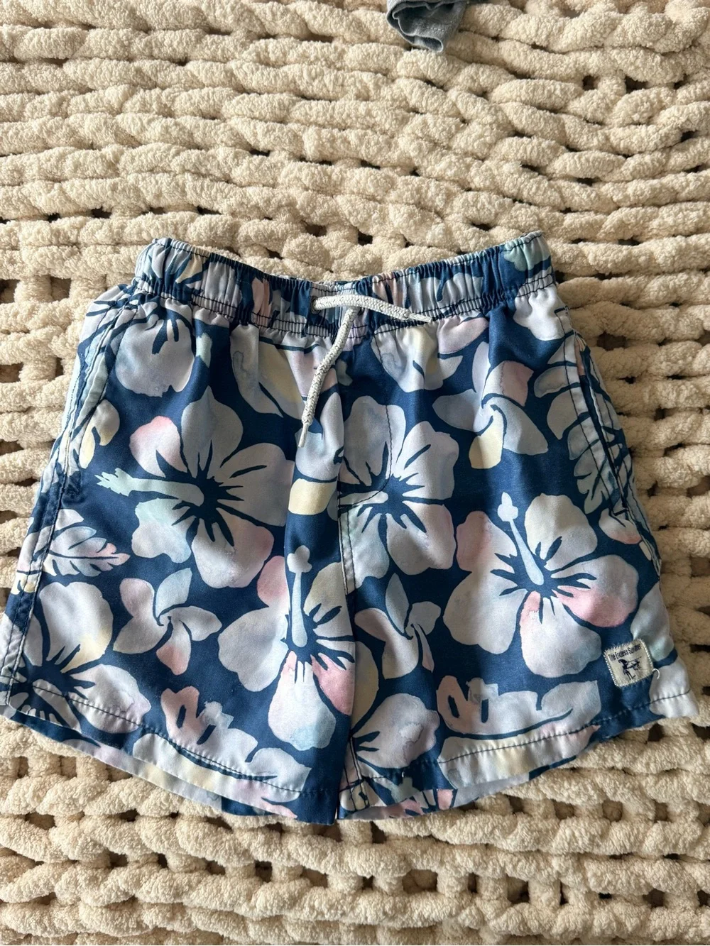 Boys Navy Floral Swim Trunks with Elastic Waist